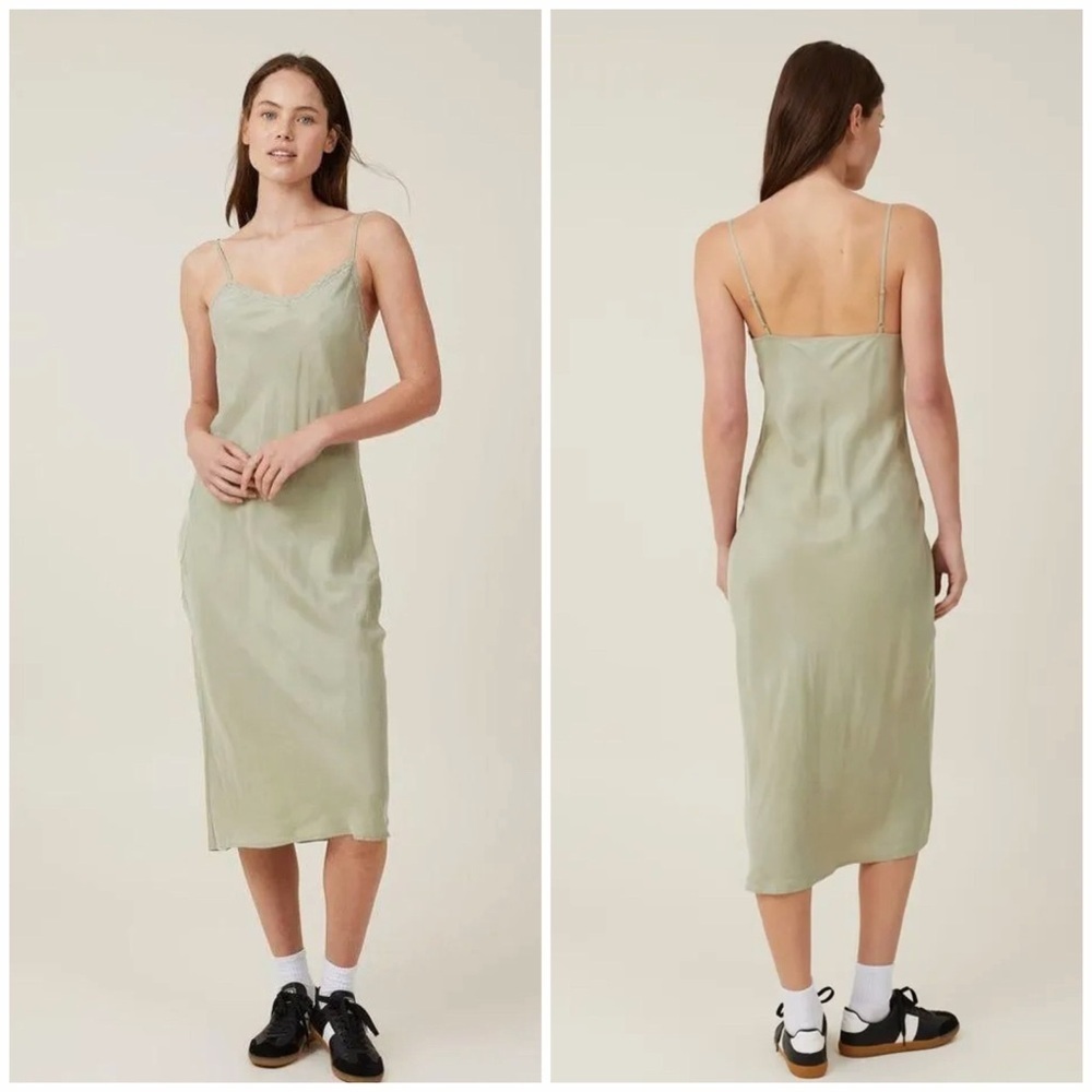 Cotton On Lace Trim Midi Slip Dress 6 Pale Green